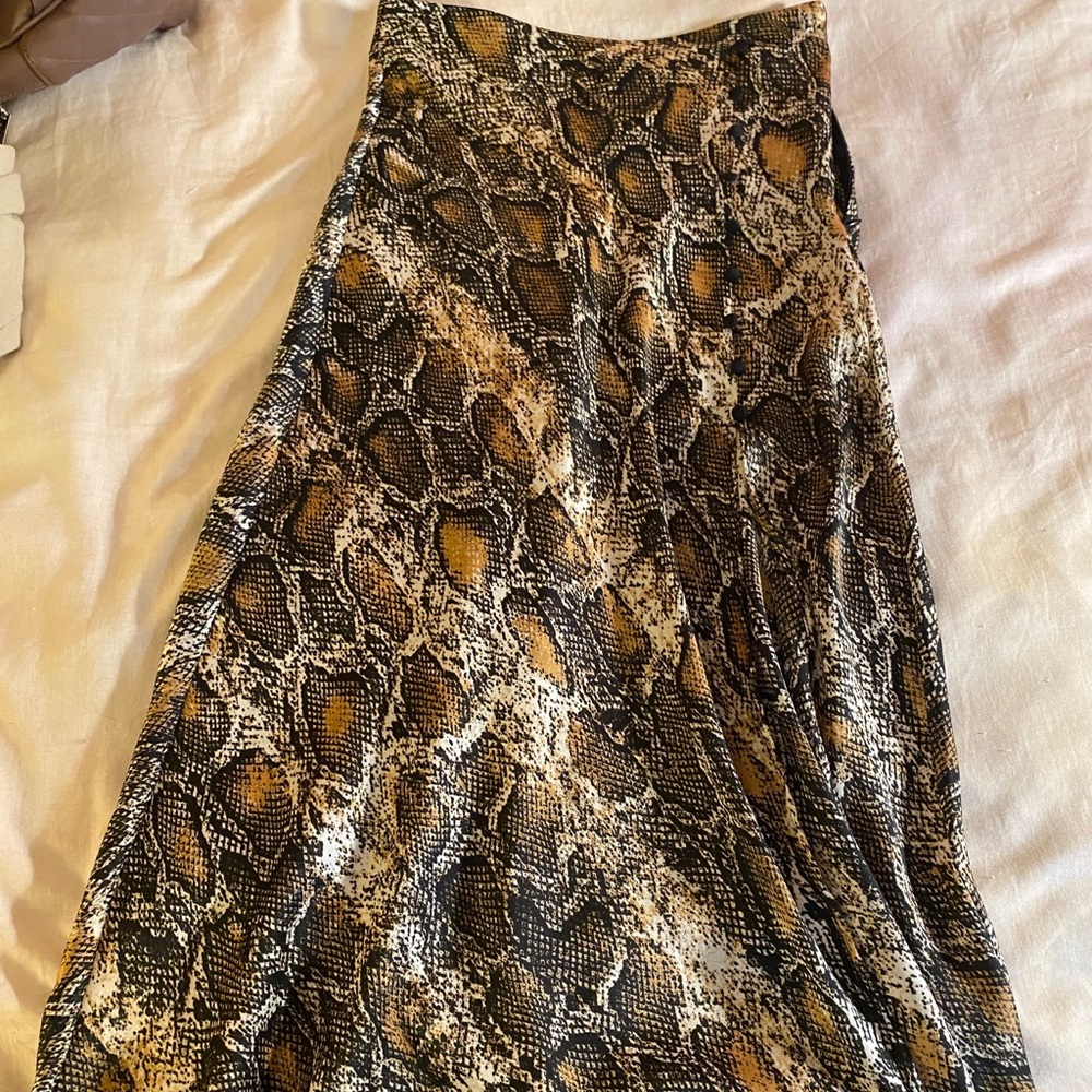 Zara satin snakeskin midi skirt with slit in front